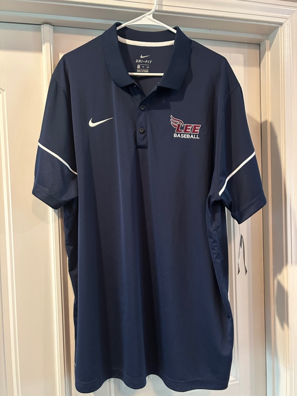 Mens Nike Navy and White Lee University Baseball Dri-FIT Polo Size XXL